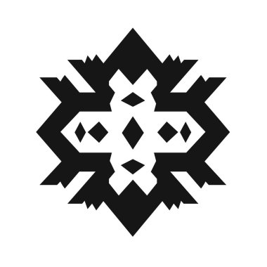 Simetrik, açısal, soyut geometrik desen, beyaz bir arkaplan ile siyah şekillerin zıt görünümü ile gösterilir.