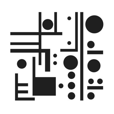 Soyut siyah geometrik şekiller beyaz arkaplan üzerinde modern bir tasarım oluşturur