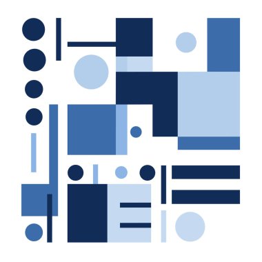 Mavi daireler ve kareler geometrik soyut sanat bileşimi