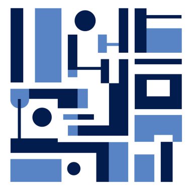 Mavi daireli ve dikdörtgenli soyut geometrik bileşim