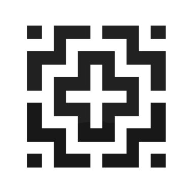 Kare çapraz ve labirent benzeri elementlerle siyah ve beyaz geometrik desen