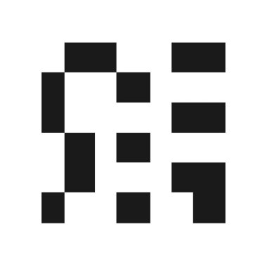 Beyaz arkaplanda siyah karelerden oluşan soyut geometrik tasarım