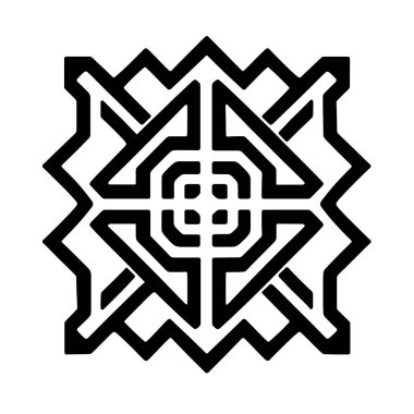 Karmaşık iç içe geçmiş çizgi ve şekilleri siyah olarak gösteren geometrik desen