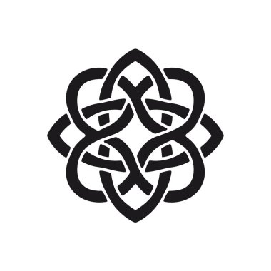 Beyaz arkaplanda siyah iç içe geçmiş düğüm tasarımı