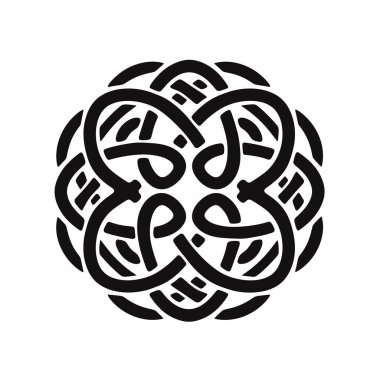 Dairesel desende birbirine dokunmuş Kelt düğümleri içeren süs tasarımı.