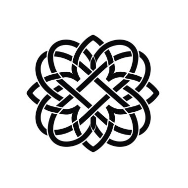 Siyah beyaz kalplerle birbirine geçmiş Kelt düğümü deseni