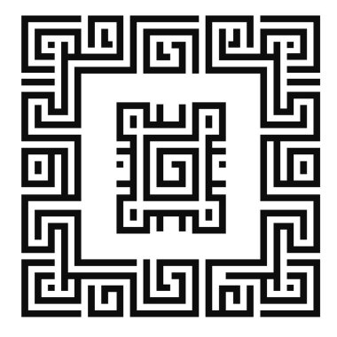 Çift merkezli kare geometrik desen siyah beyaz ve labirent tasarımı