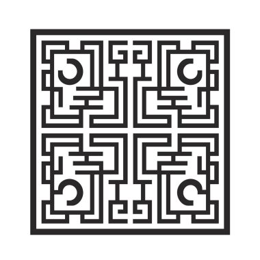 Siyah ve beyaz desenli geometrik soyut labirent tasarımı