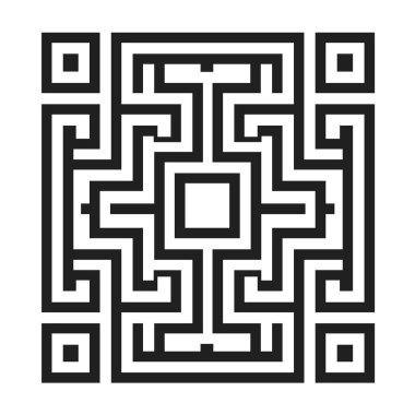 Merkezi kare tasarımlı kare siyah beyaz labirent deseni