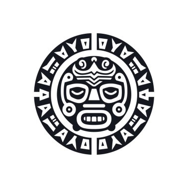 Aztek stili siyah-beyaz dekoratif daire