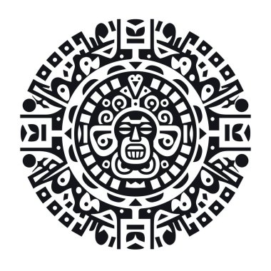 Aztek takvim taşı karmaşık antik Mezoamerikan tasarımı çizer