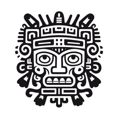 Karmaşık desenleri ve süslemeleri olan antik İnka maskesi tasarımı