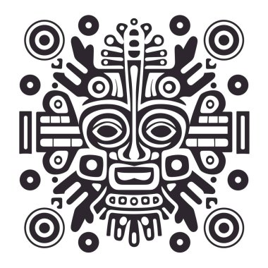 Antik İnka Maskesi 'nin detaylı siyah beyaz tasarımı