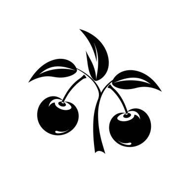 Yapraklı sade siyah beyaz iki kiraz.