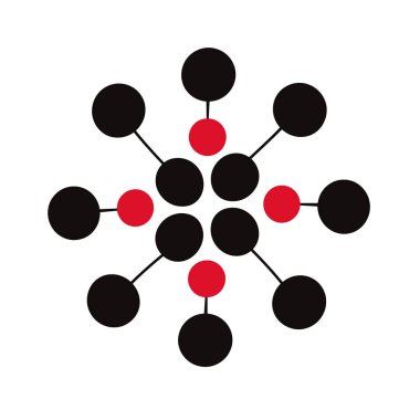 Kırmızı ve siyah küreli bir molekül yapısının diyagramı