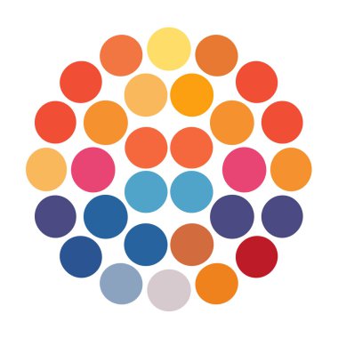 Beyaz arkaplandaki renkli noktaların dairesel düzeni