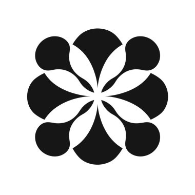 Beyaz arkaplanda yuvarlak şekillerden oluşan siyah ve beyaz çiçek şekli