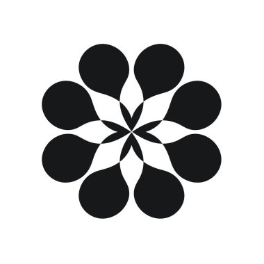 Siyah şekillerden oluşan geometrik desen simetrik bir tasarım oluşturuyor.