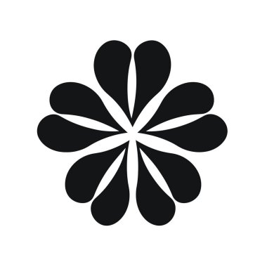 Beyaz arkaplanda simetrik taç yaprakları olan siyah çiçek