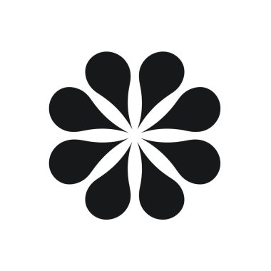 Beyaz üzerine sekiz siyah gözyaşı damlası şeklinde soyut çiçek deseni