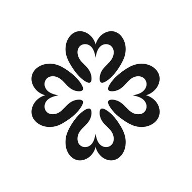 Beyaz arka planda siyah yonca tasarımı, dört kalp.