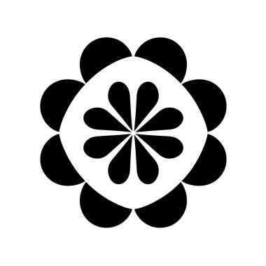 Beyaz arkaplanda yuvarlak ve taç yapraklı siyah çiçek deseni