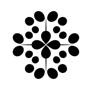 Beyaz arkaplanda siyah ve beyaz çiçek ve noktaların soyut tasarımı