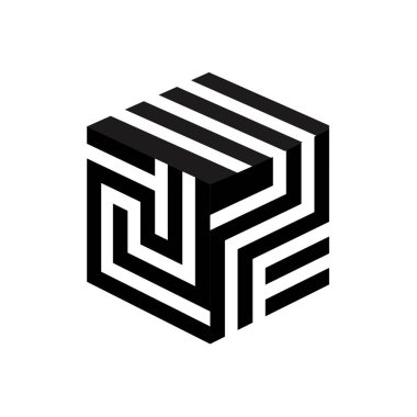 Üç boyutlu siyah beyaz çizgili illüzyon küpü