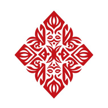 Kırmızı soyut geometrik çiçek deseni kabile etkisine sahip.