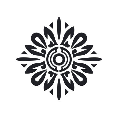 Tasarım için beyaz arkaplanda siyah süslemeli çiçek amblemi