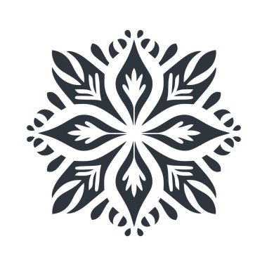 Beyaz arkaplanda siyah simetrik çiçek tasarımı