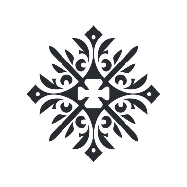 Ortasında simetrik haç olan siyah çiçek süsü tasarımı.