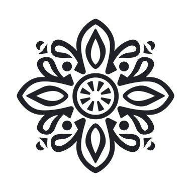 Siyah ve beyaz biçimlendirilmiş simetrik çiçek tasarım elementi