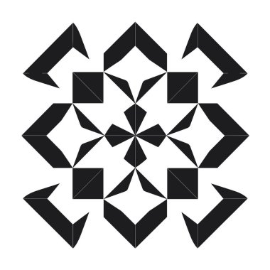 Geometrik şekiller siyah ve beyaz olarak simetrik desen oluşturur