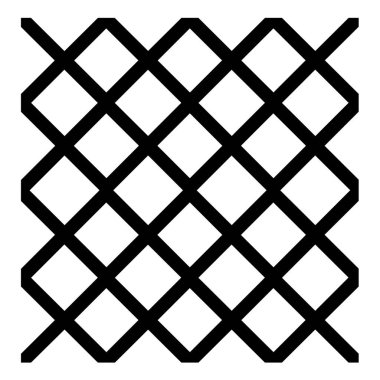 Siyah bir çizgi örgüsü, tekrarlayan kare desenleri yaratır. Örüntü tek ve beyaz arka planı kapsıyor..