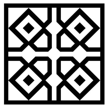 Beyaz arkaplandaki birbirine dokunmuş siyah çizgiler geometrik bir tasarım oluşturur.