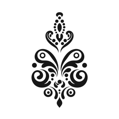 Dekoratif bir süsleme birçok kıvrım, girdap ve noktalar gösterir. Beyaz arkaplana karşı siyah olarak tekrarlanan bir desen..