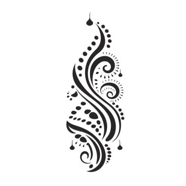 Tasarım, katı siyah çizgiler ve noktalardan oluşan girdap şeklini gösteriyor. Şekil kıvrımlar, spiraller ve küçük damlacık şekilleri içerir..