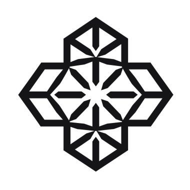 A black geometrical pattern is shown. Hexagons, triangles and pointed stars are used to create the decorative design on a white background.