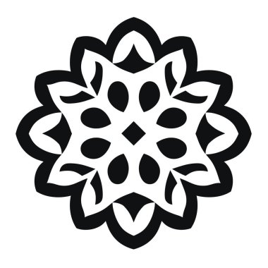 Detaylı bir simetrik desen, koyu çizgileri ve açık arkaplanı olan çiçek deseni içerir. Küçük dairesel ve açısal şekiller motifi tamamlar.