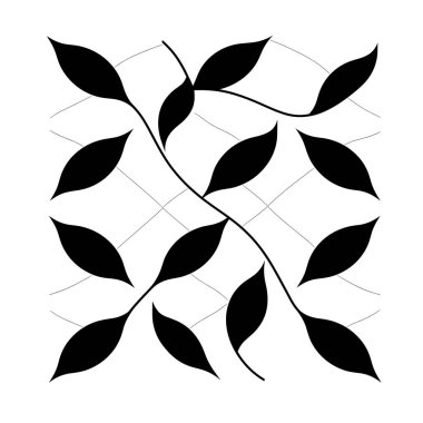 Sivri yapraklı eğri sarmaşık dalları beyaz bir arkaplan ve eğri bir zemin üzerinde düzenlenmiştir..