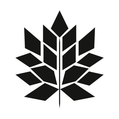 Tarzlı bir illüstrasyon siyah geometrik eşkenar dörtgen şekillerden oluşan bir akçaağaç yaprağı şeklini gösterir. Tasarım beyaz arkaplanda..