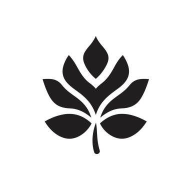 Biçimlendirilmiş bir tasarım, düz beyaz bir arkaplana karşı koyu siyahla çizilmiş yedi loblu simetrik bir yaprak içerir..