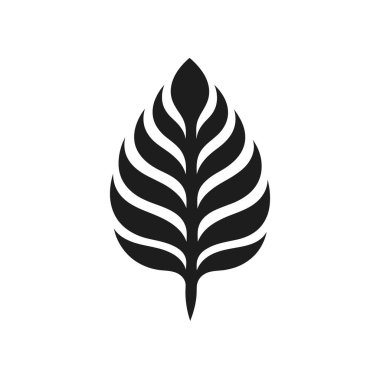 Siyah, grafik yaprak düz damarlar ve basit beyaz arkaplan üzerinde bir kök gösteriyor. Tasarım modern ve doğada minimalist..