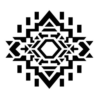 Geometrik tasarım siyah üçgenler, dikdörtgenler ve altıgen şeklindedir. Şablonun radyal simetrisi ve yıldız patlaması görüntüsü var..