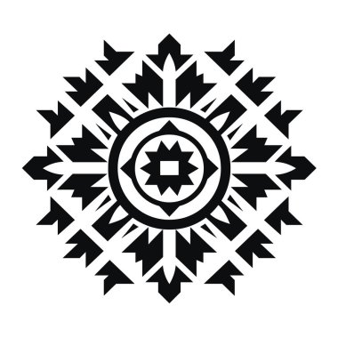 Sergide siyah bir geometrik kar tanesi tasarımı yer alıyor. Kar tanesinin merkezi bir yıldızı ve tekrar eden desenleri vardır..