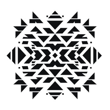 Bir simetrik tasarım geometrik şekillerden yaratılır. Üçgenler ve kareler dekoratif, Amerikan yerlisi esinlenilmiş bir model oluşturur..