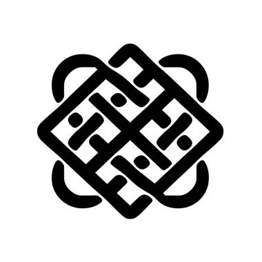 Grafik, düz beyaz arkaplan üzerinde simetrik ve iç içe geçmiş desenler içeren ayrıntılı bir Kelt düğümü gösteriyor..