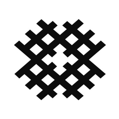 Grafiksel bir Alatyr yıldız sembolünü simsiyah olarak bembeyaz bir zemin üzerinde tasvir eder. Tasarım simetrik ve geometrik..