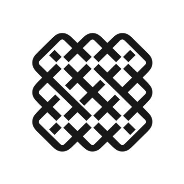 Beyaz arka planda iç içe geçmiş desen. Siyah, yuvarlak kareler uzayda haç ve kare şekilli sürekli bir dokuma tasarımı oluşturur..